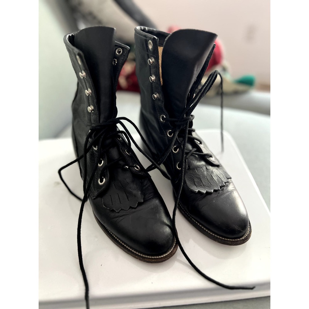 JUSTIN KILTIE Boots Roper Granny Black Leather Size 5